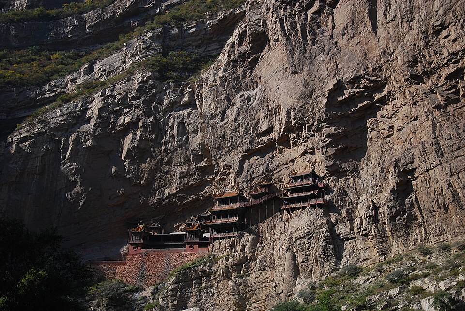 Alternate view of the Hanging Temple attached to the cliff face.